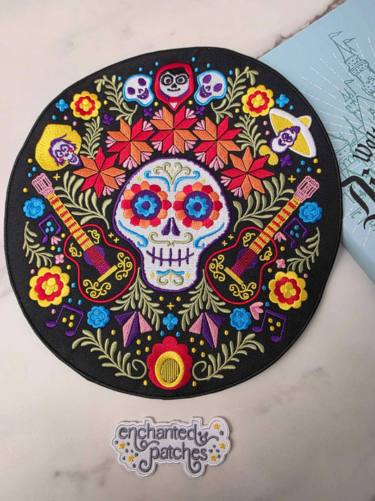 XL 10" Happiest Park Day of the Dead Coco Dia De Los Muertos Embroidered Iron On Patch