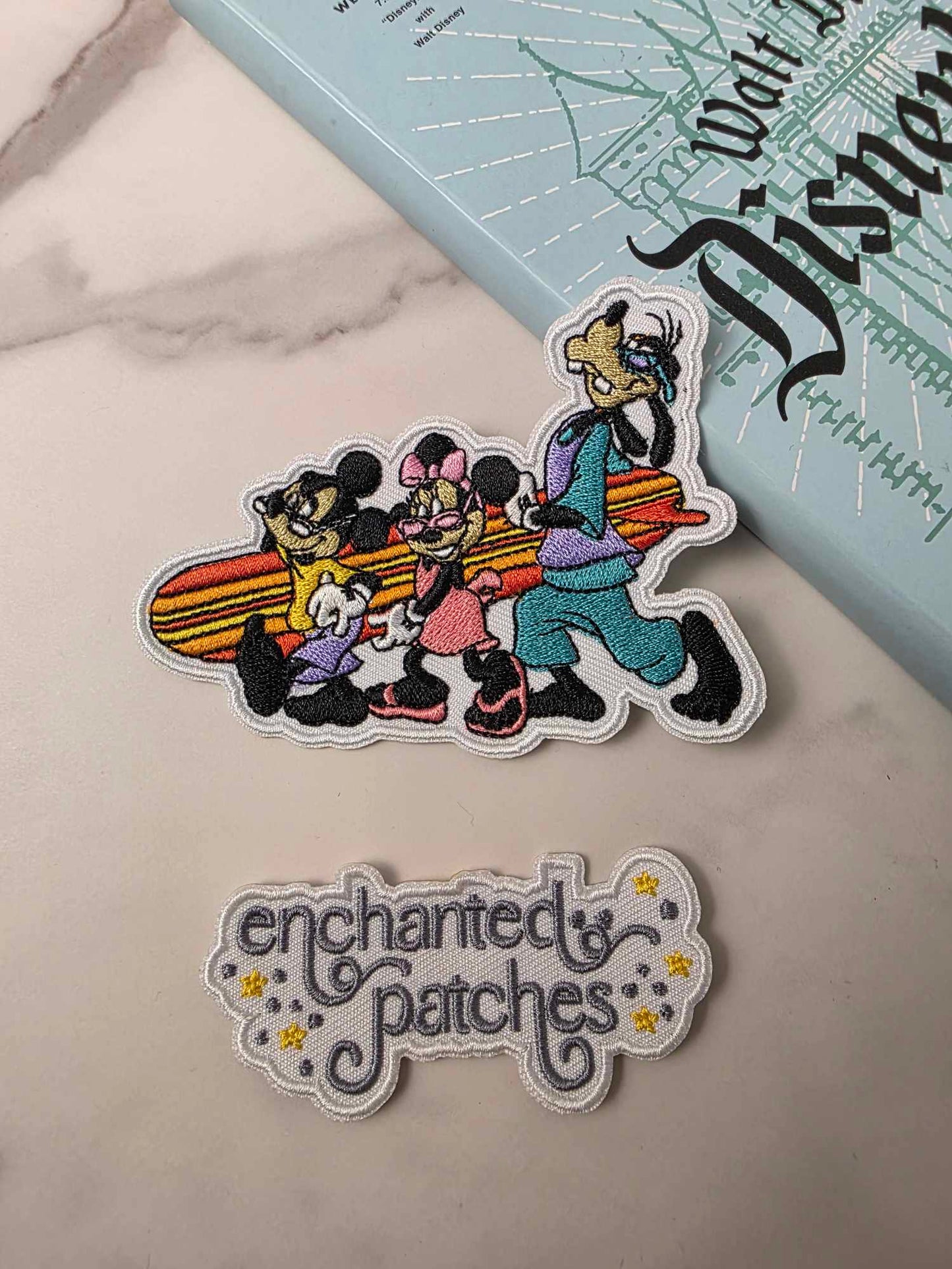 LAST ONE - 4" Happiest Girl Boy Mouse Goofy Dog Surfing Surfboard Summer Embroidered Iron On Patch