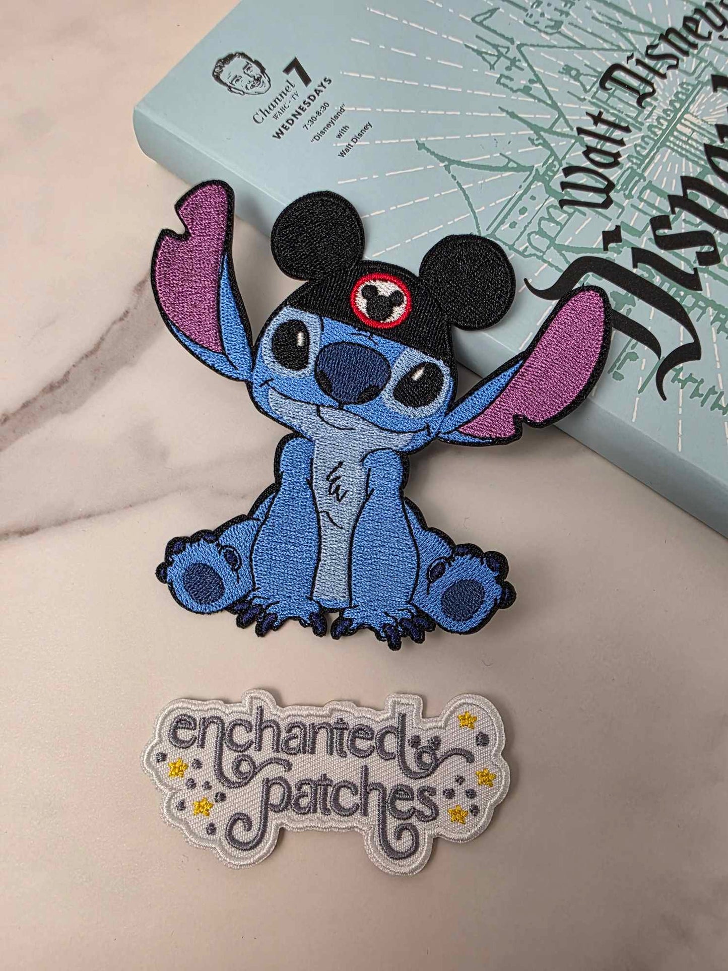 4" Blue Alien Wearing Mouse Ears Hat Iron On Patch