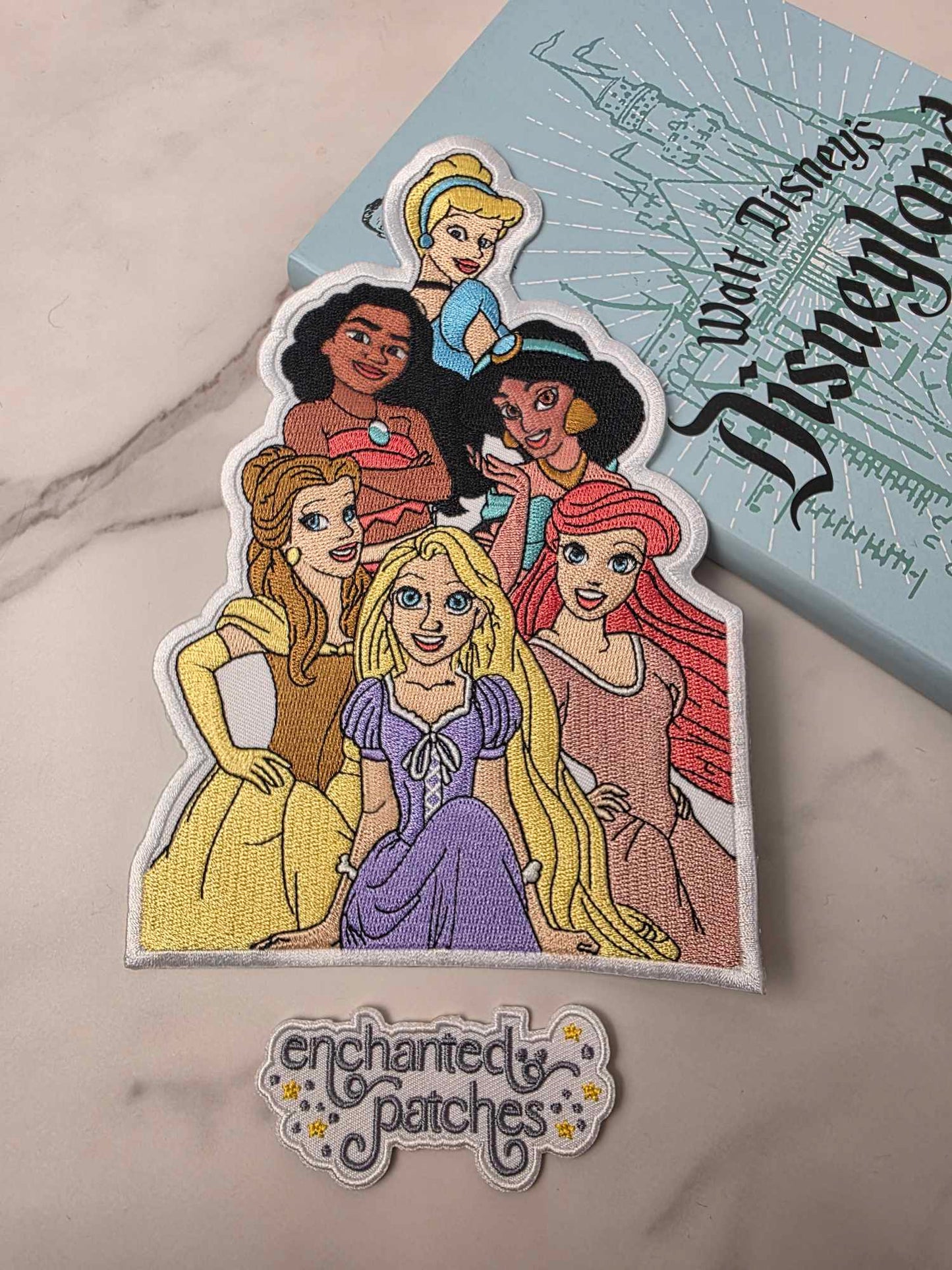 XL 8" Happiest Park Moana Belle Ariel Cinderella Jasmine Rapunzel Iron On Patch