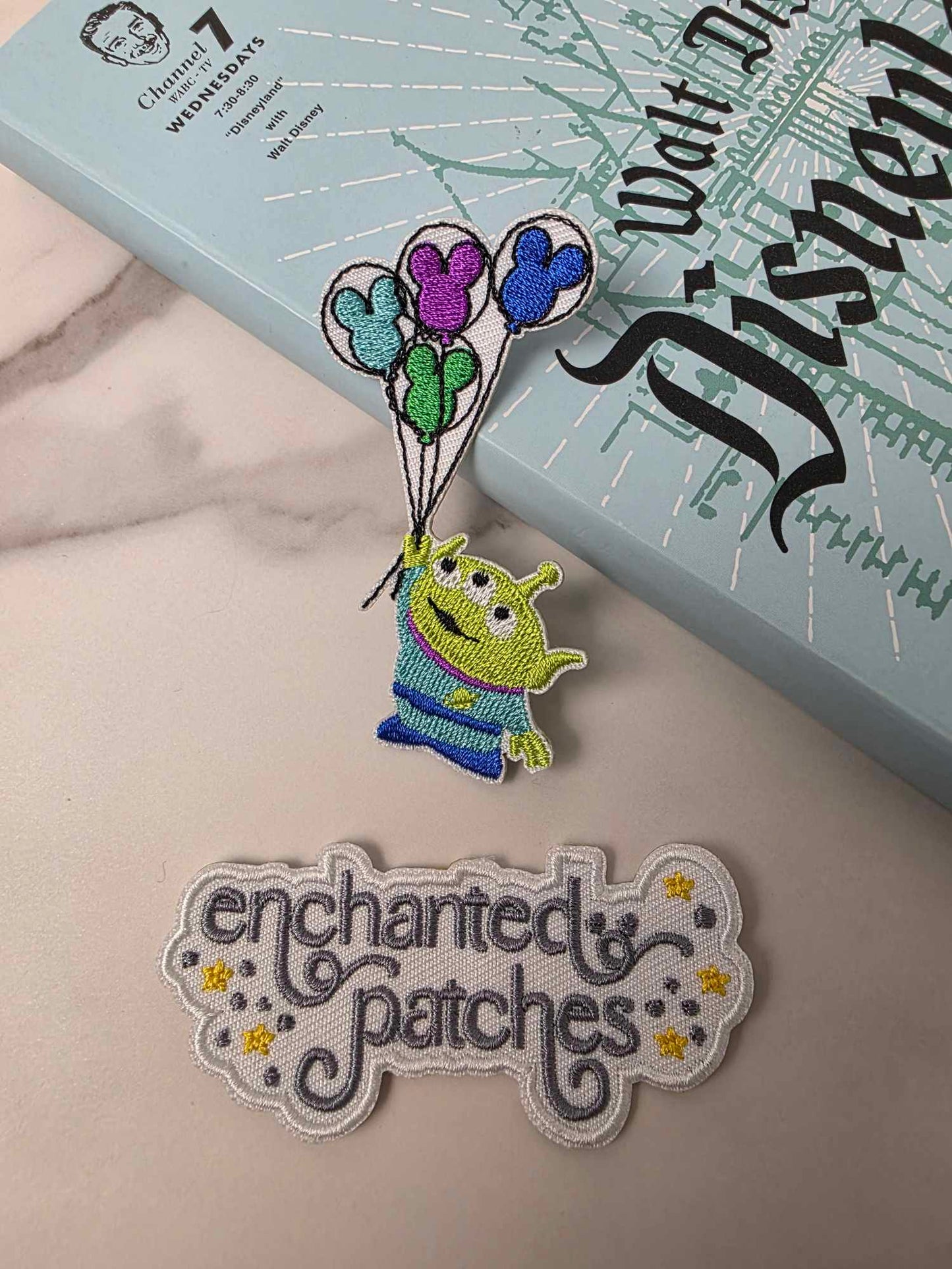 RESTOCKED - 3" Green Alien with Mouse Balloons Happiest Park Iron On Patch