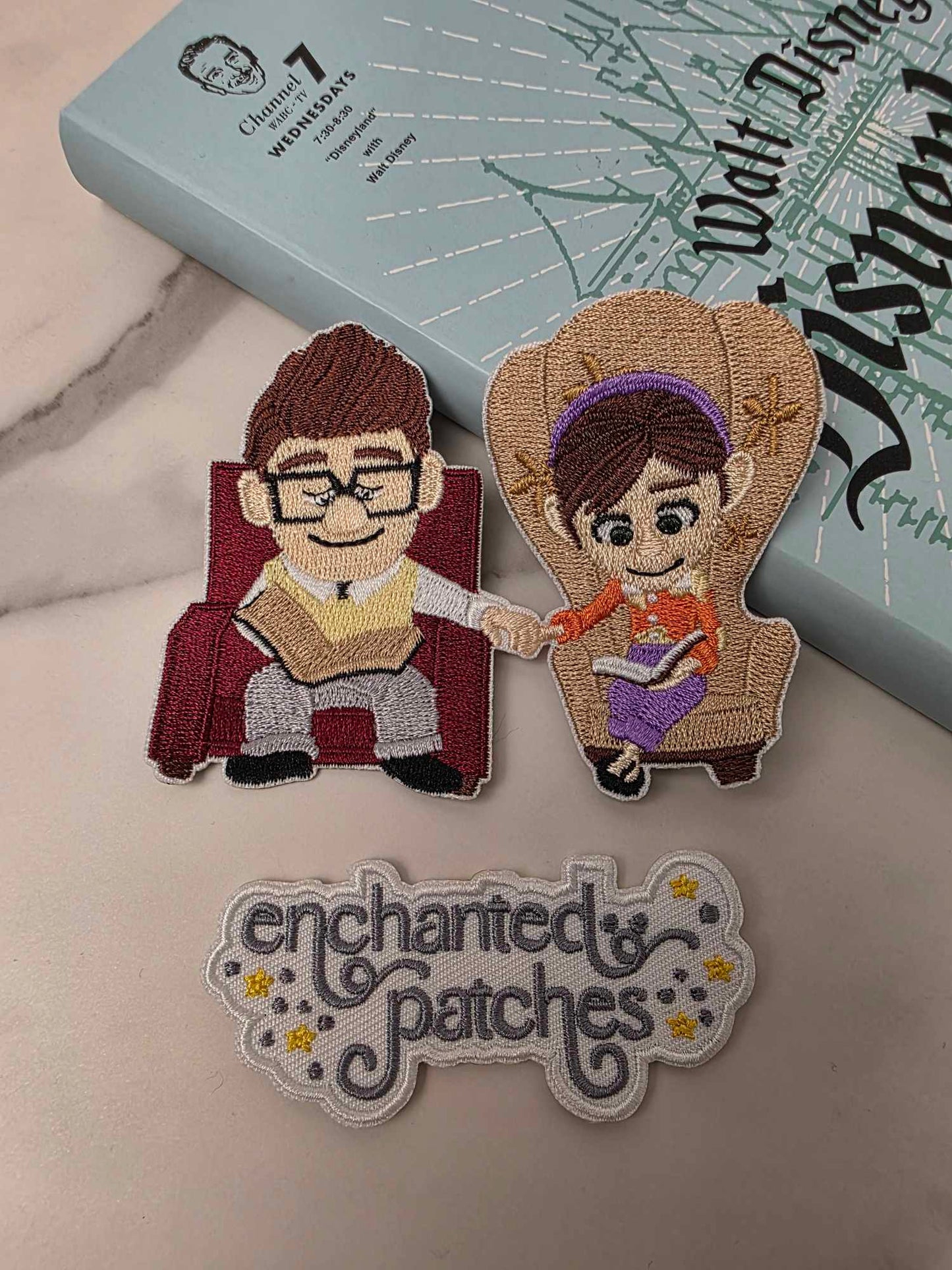 4" Balloon House Young Couple Sitting on Chair Embroidered Iron On Patch