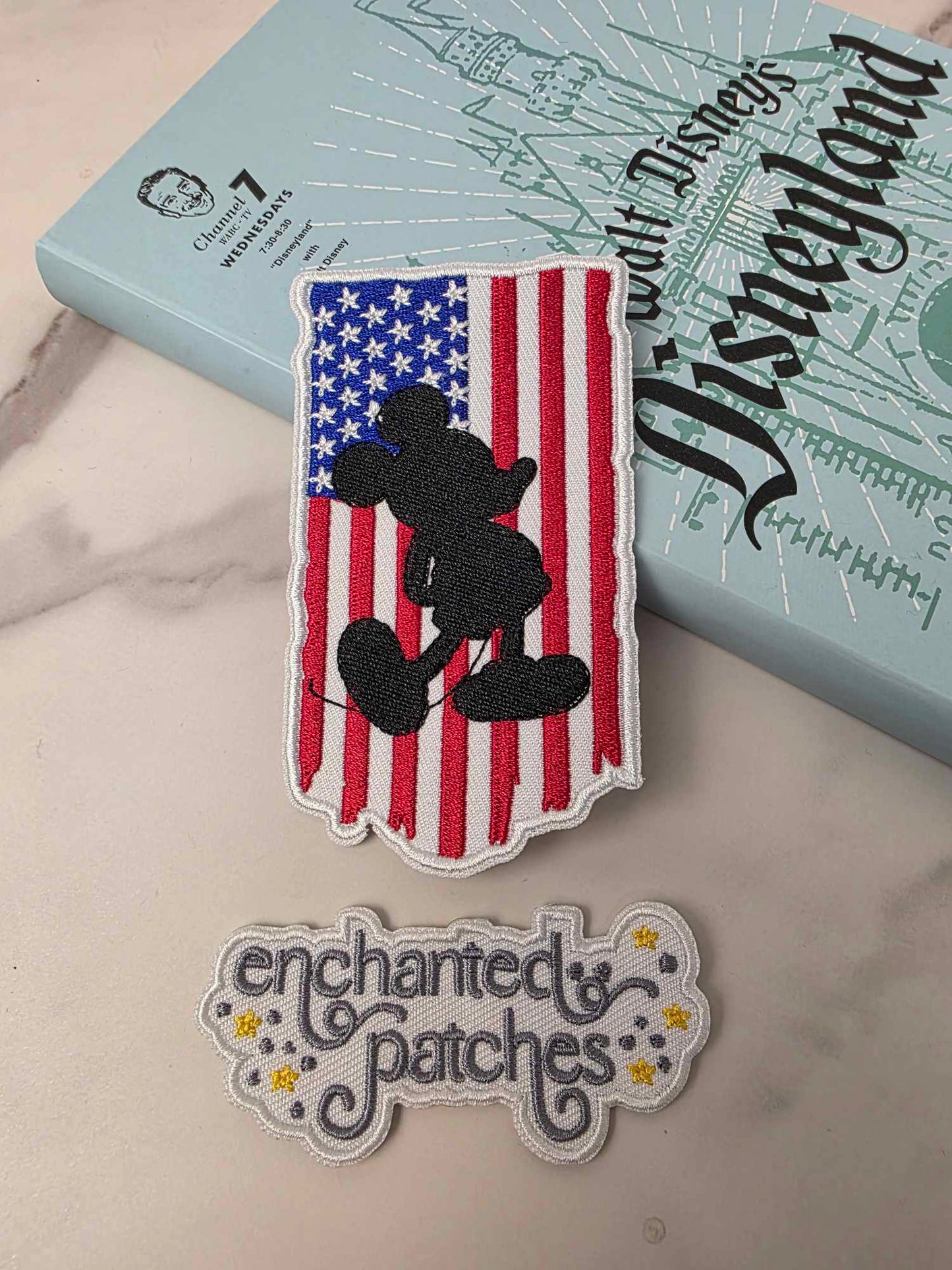 LAST TWO - 4" Happiest Mouse American 4th of July USA Flag Silhouette Embroidered Iron On Patch