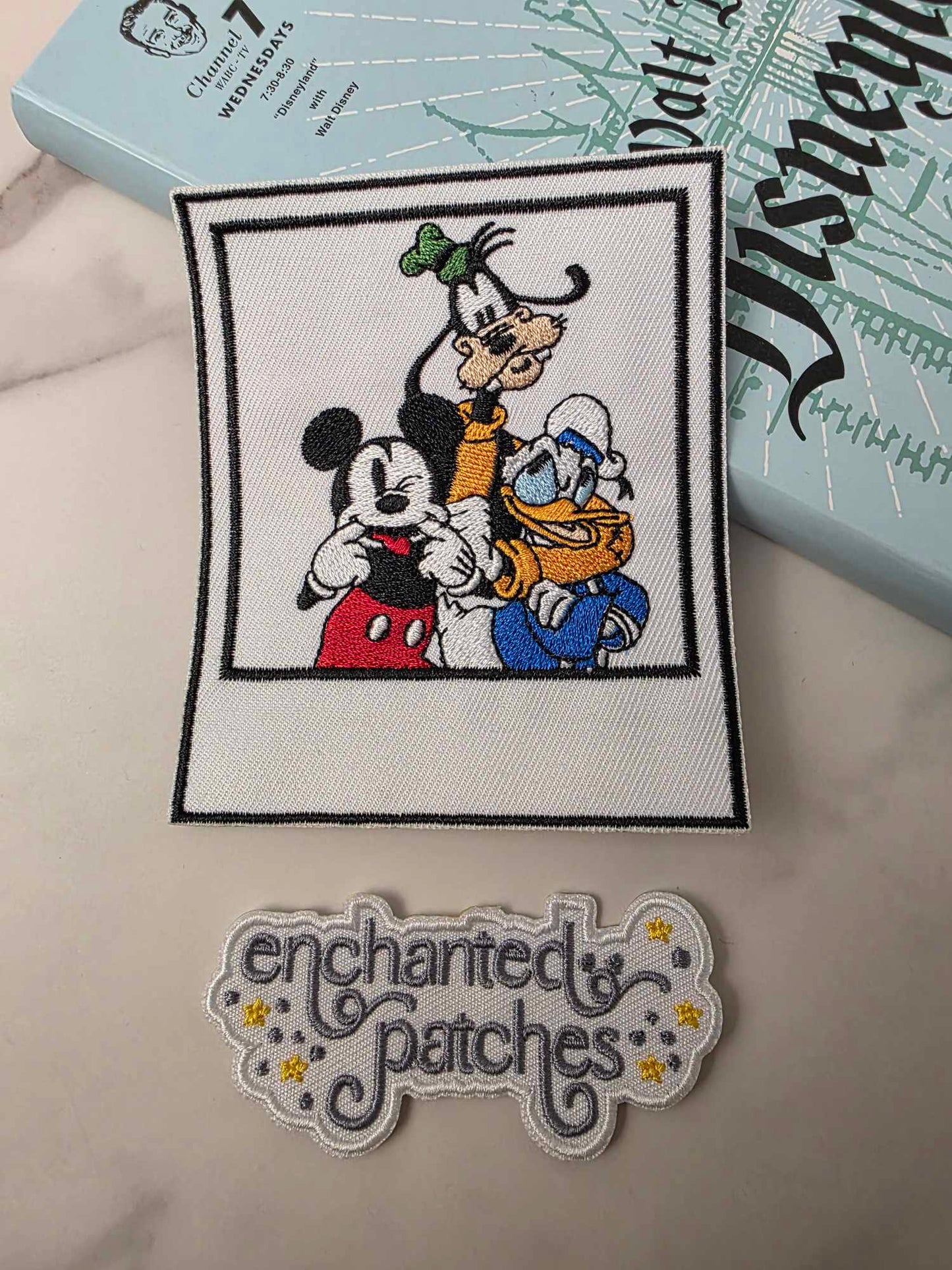 3" Polaroid Happiest Mouse Duck and Dog Embroidered Iron On Patch