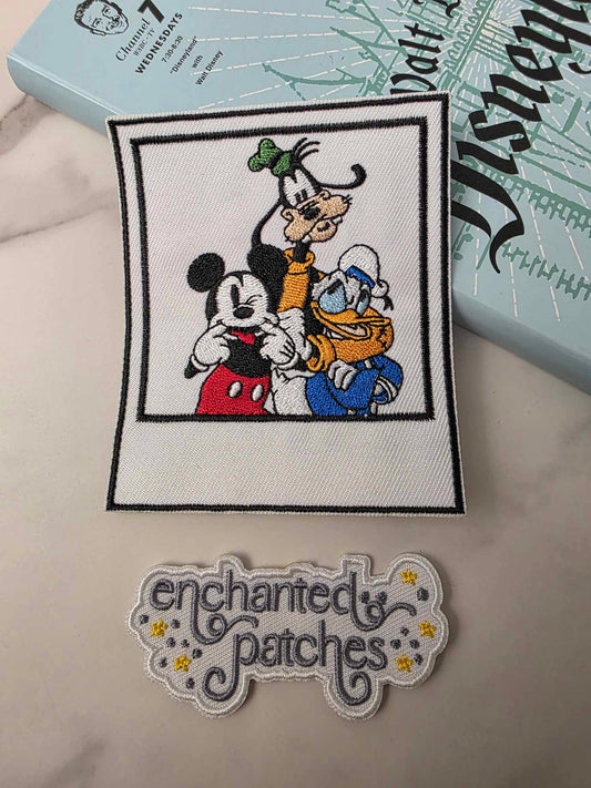 3" Polaroid Happiest Mouse Duck and Dog Embroidered Iron On Patch