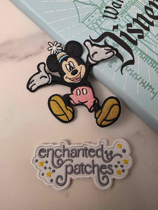3" Happiest Mouse with Birthday Hat Embroidered Iron On Patch