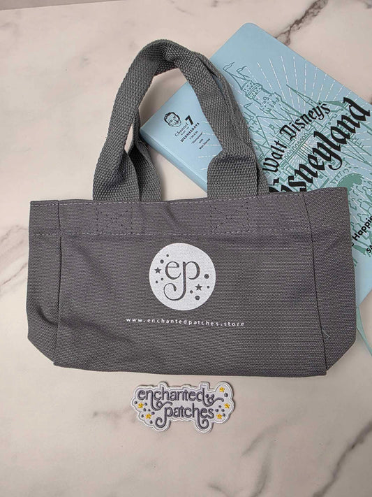 Gray Canvas Enchanted Patches Logo Mini Tote -- Perfect to Store All Your Loose Patches
