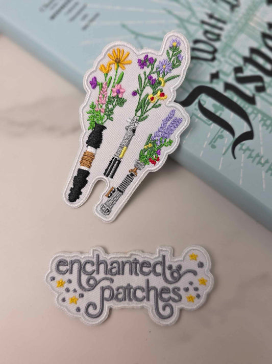 RESTOCKED - 3.5" SW Star Galaxy Floral Light Saber Embroidered Iron On Patch