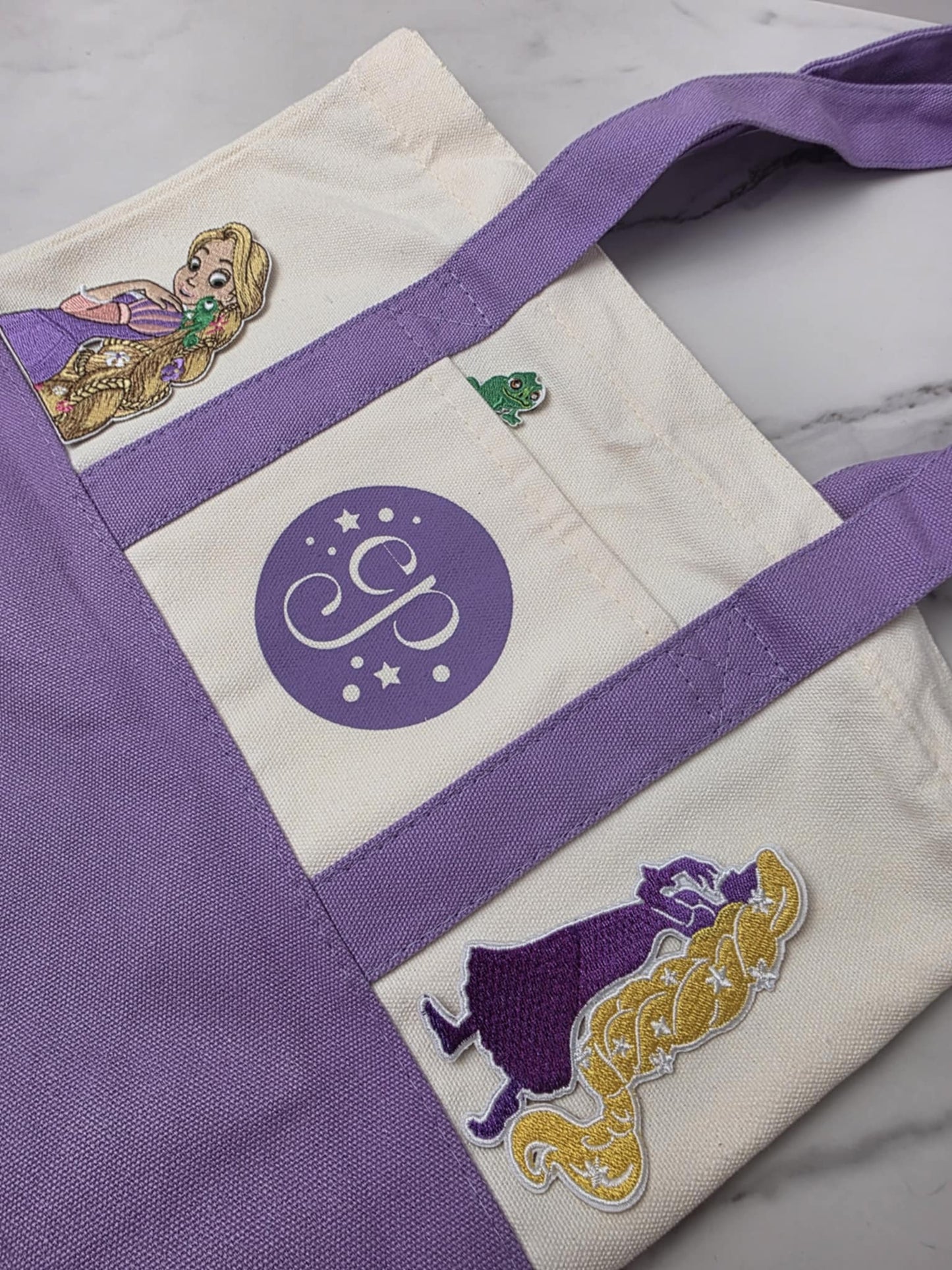 Small PURPLE 13" x 8" Enchanted Patches Logo Zipper Canvas Tote -- Perfect Grocery/Everyday Bag