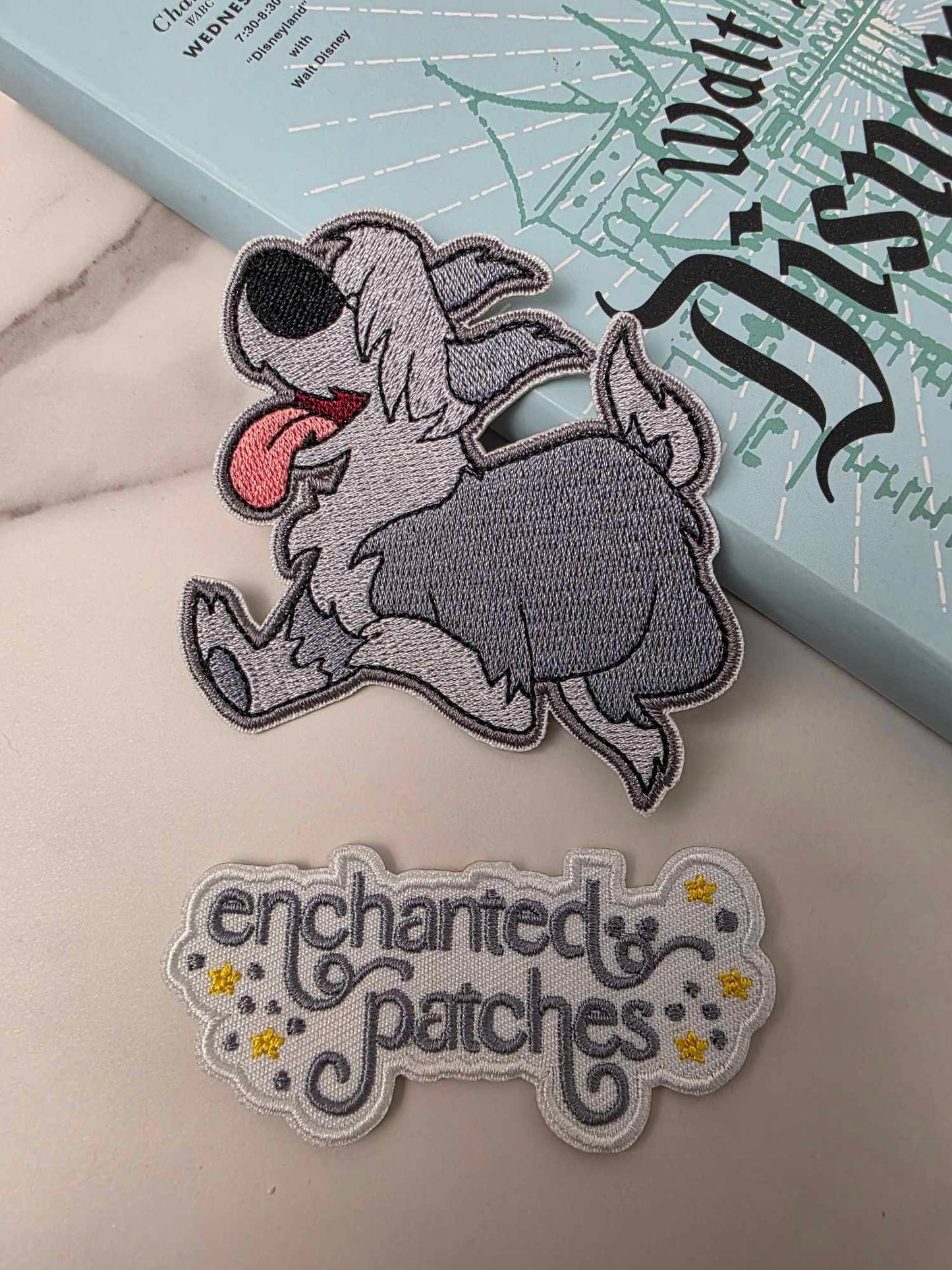 3" Sea Mermaid Princess Sidekick Gray Dog Friend Embroidered Iron On Patch