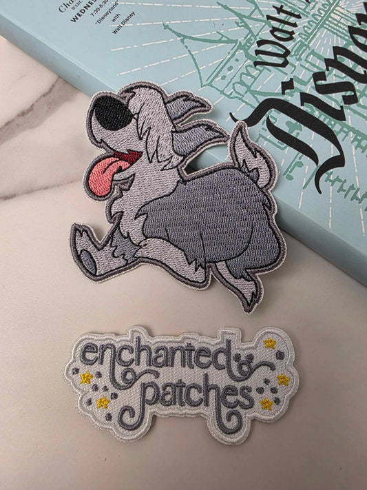 3" Sea Mermaid Princess Sidekick Gray Dog Friend Embroidered Iron On Patch