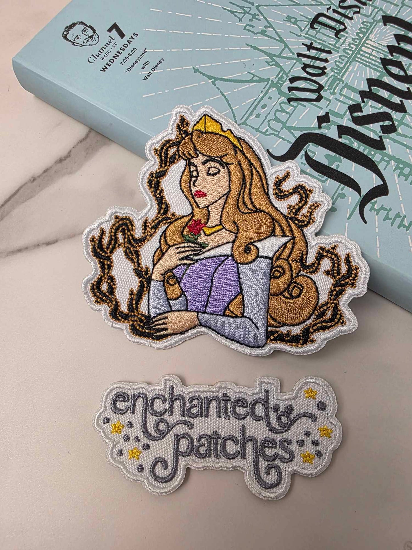 3.5" Sleeping Beauty Princess with Rose Thorns Embroidered Iron On Patch