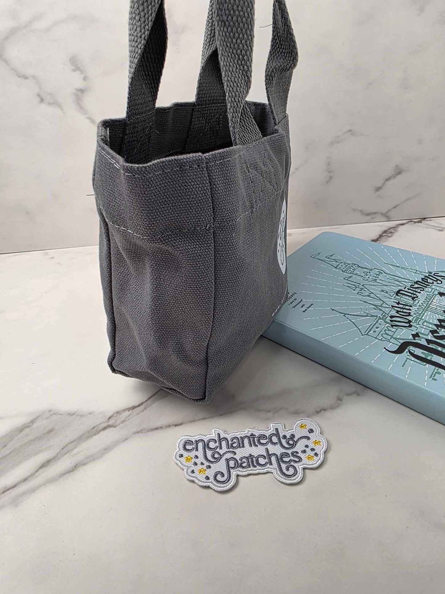 Gray Canvas Enchanted Patches Logo Mini Tote -- Perfect to Store All Your Loose Patches