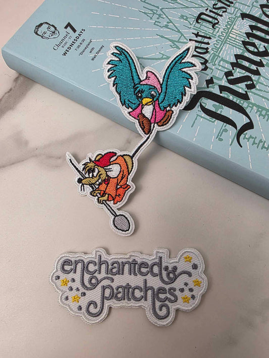 4" Princess Sidekick Mouse Pulled by Bird Iron On Patch
