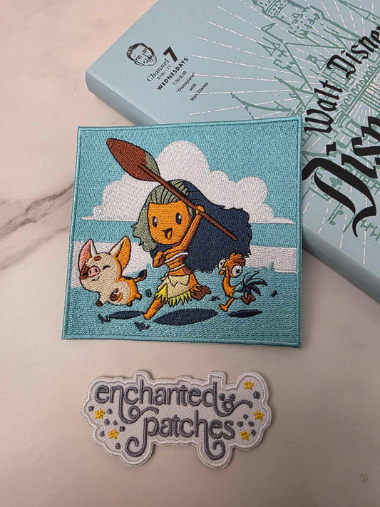 LAST ONE - 4" Kawaii Pacific Island Princess with Chicken and Pig Iron on Patch