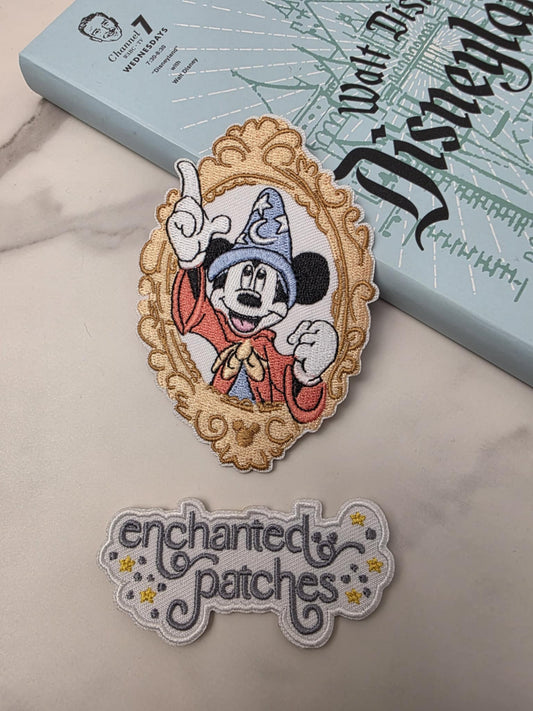 4" Pastel Happiest Mouse Sorcerer Hat in Frame Embroidered Iron On Patch