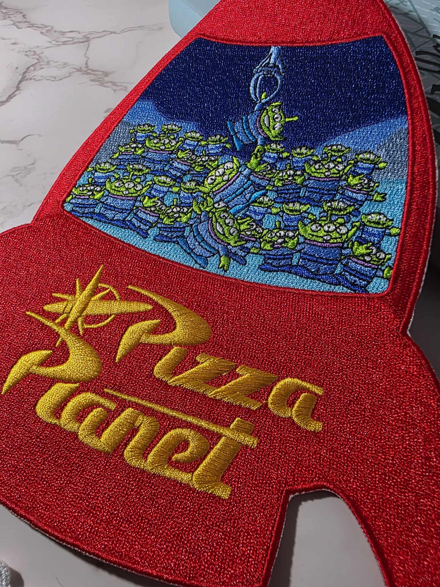 8" XL Toy Story Pizza Planet Alien Spaceship Embroidered Iron On Patch