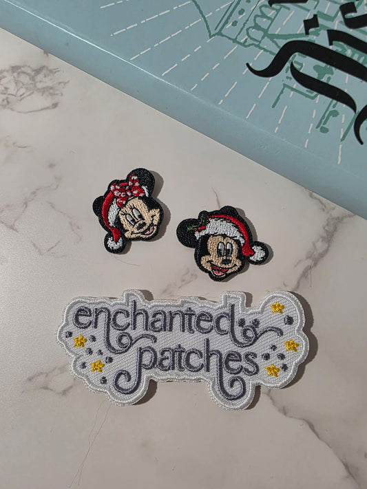 2pc - 1" Mini Christmas Happiest Girl and Boy Mouse Embroidered Iron On Patch
