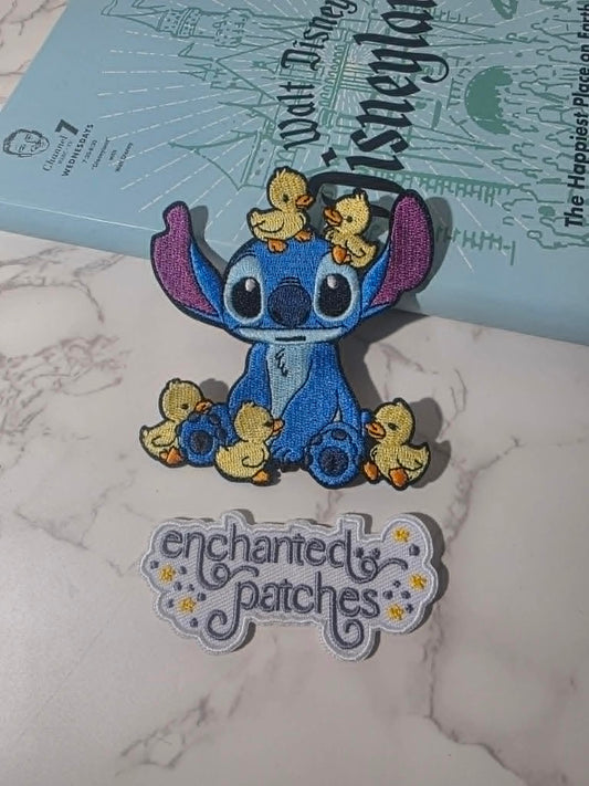 NEW DROP - 3.5" Blue Alien Stitch with Baby Ducks Embroidered Iron On Patch