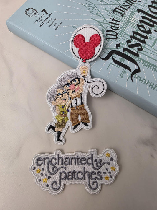 4.5" Up Balloon House Wilderness Older Couple Embroidered Iron On Patch