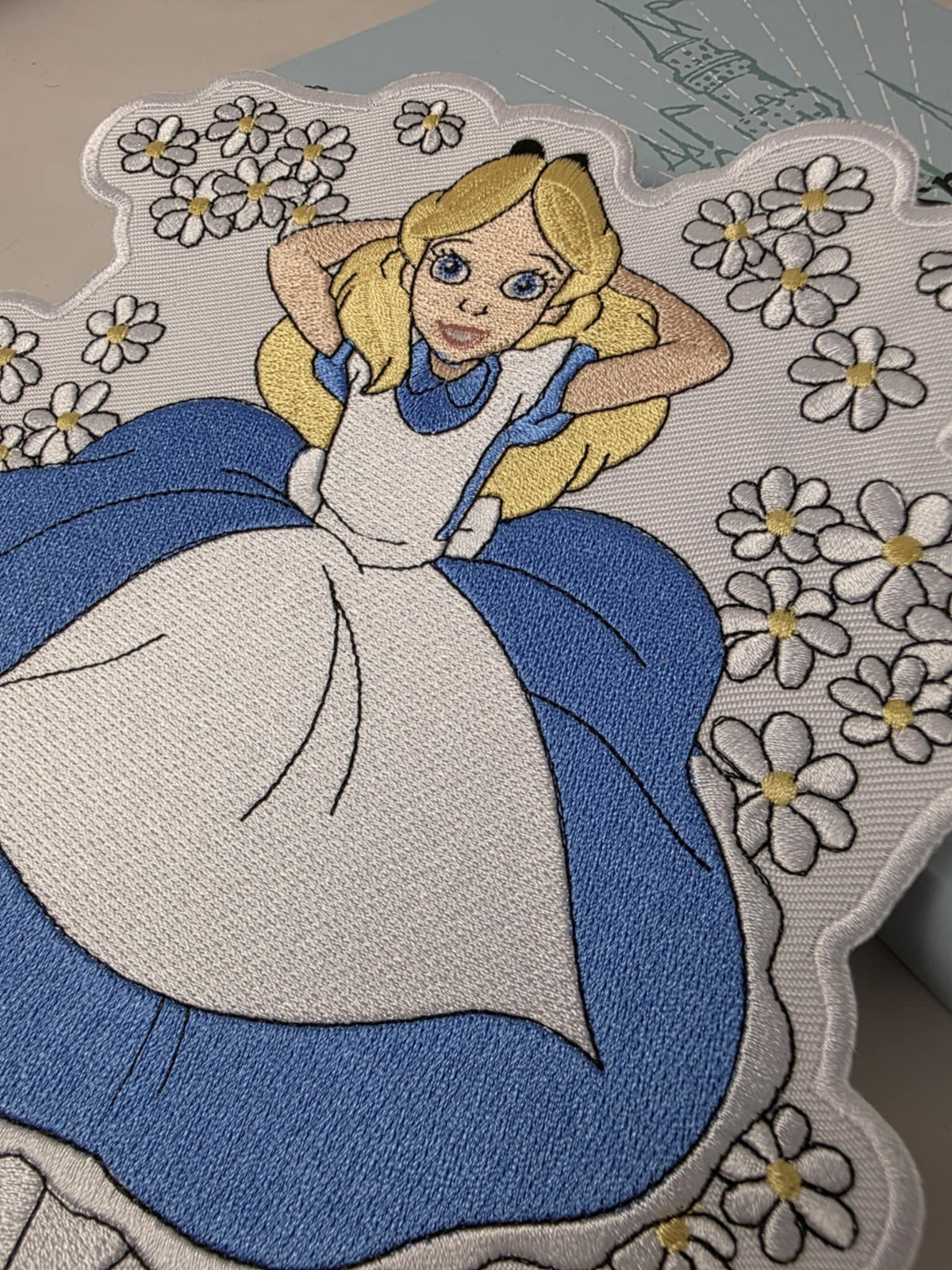 8" XL Happiest Park Teacup Wonderland Princess in Daisies Embroidered Iron On Patch