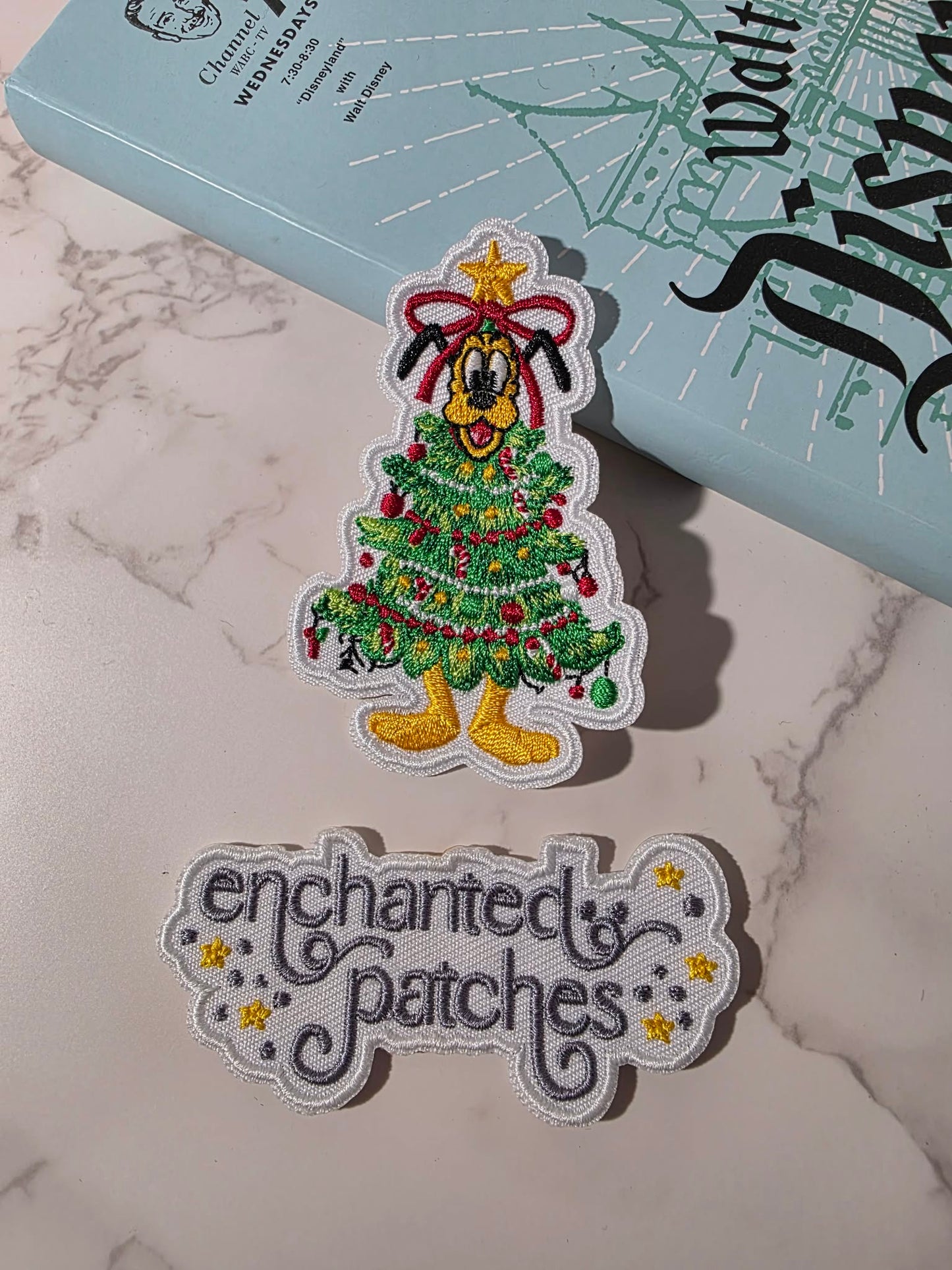 3" Happiest Yellow Pluto Dog in Christmas Tree Embroidered Iron On Patch