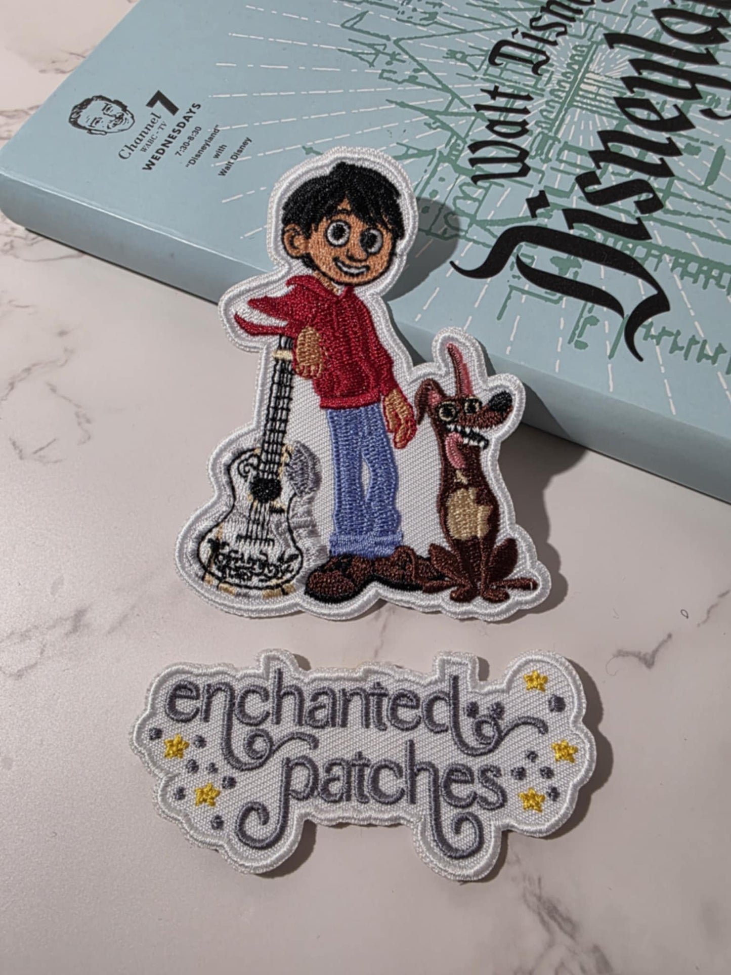 3.5" Day of the Dead Boy with Dog and Guitar Iron On Patch