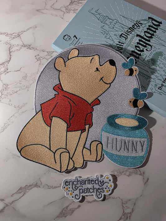 XL 8" Winnie the Pooh Pastel with Honey Pot Embroidered Iron On Patch