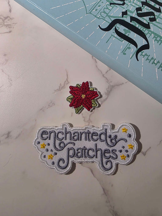 1" Mini Christmas Poinsettia Plant Embroidered Iron On Patch