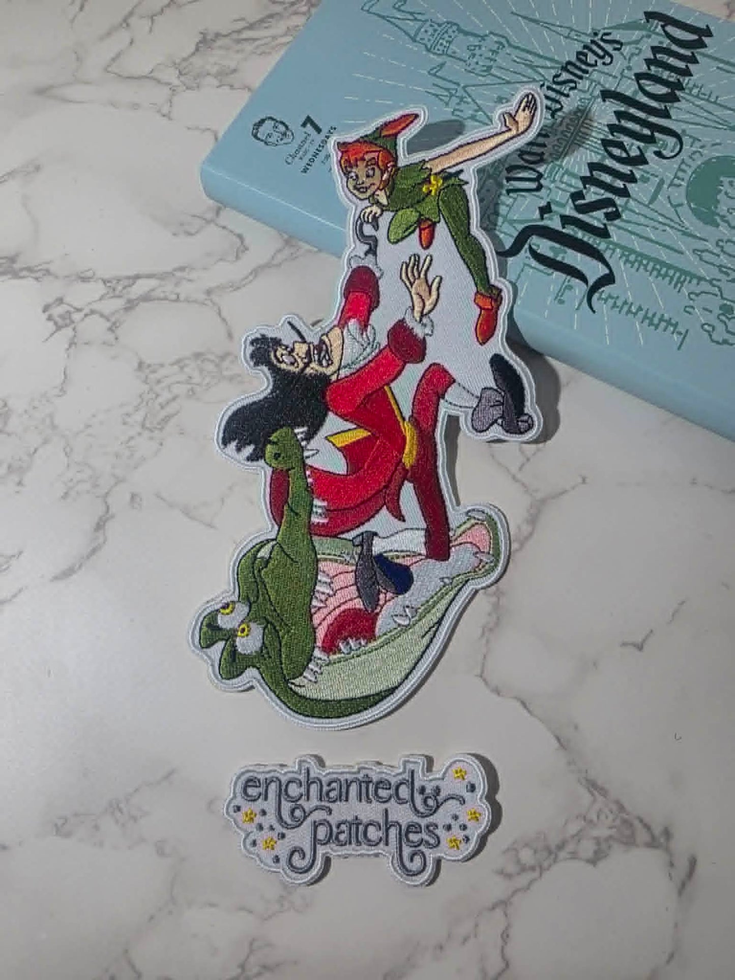 NEW DROP - XL 8" Captain Hook Getting Eaten by an Alligator Peter Pan Embroidered Iron On Patch