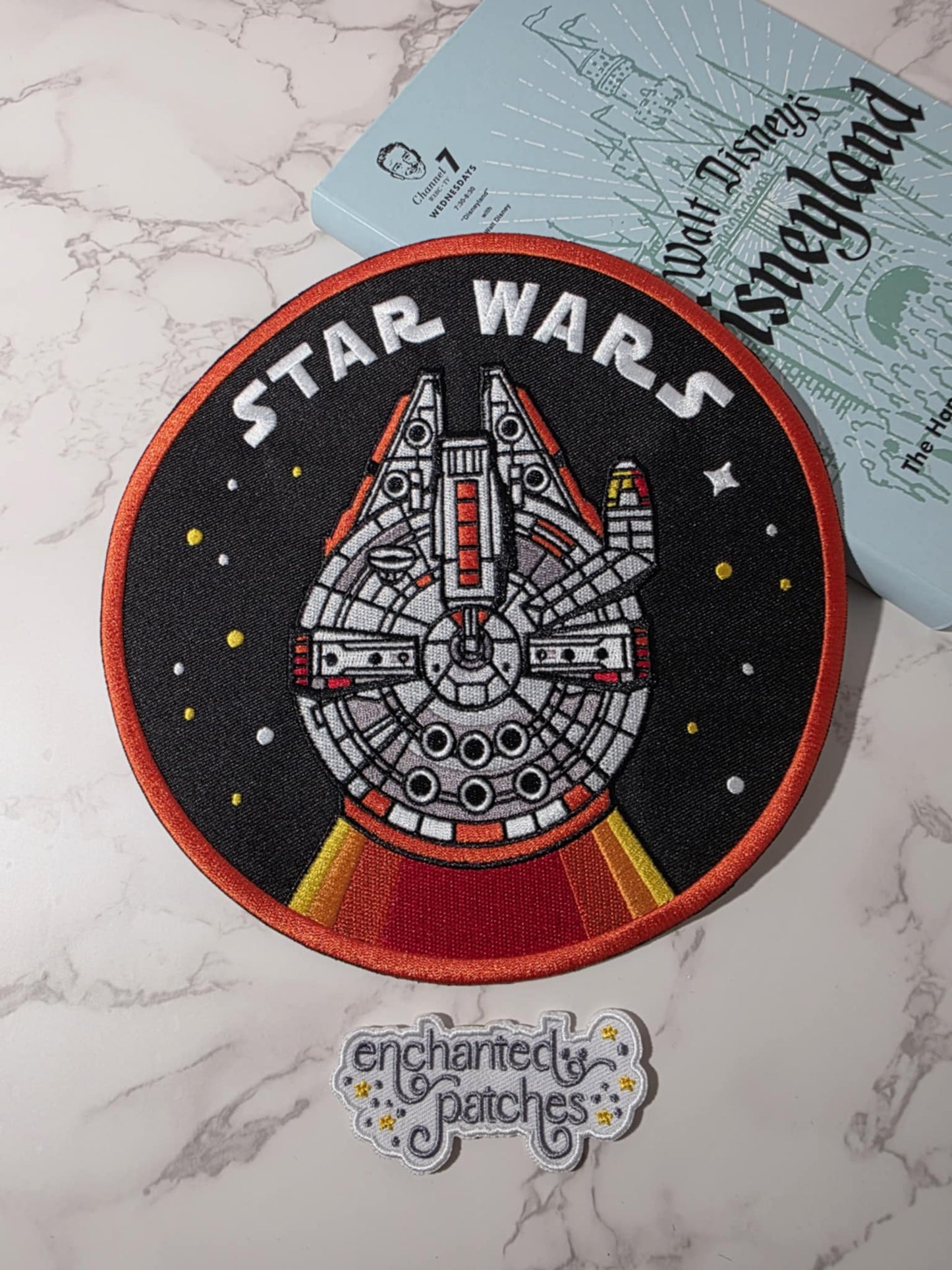 XL 10" SW Star Galaxy Retro Vintage Millennium Falcon Spaceship Embroidered Iron On Patch