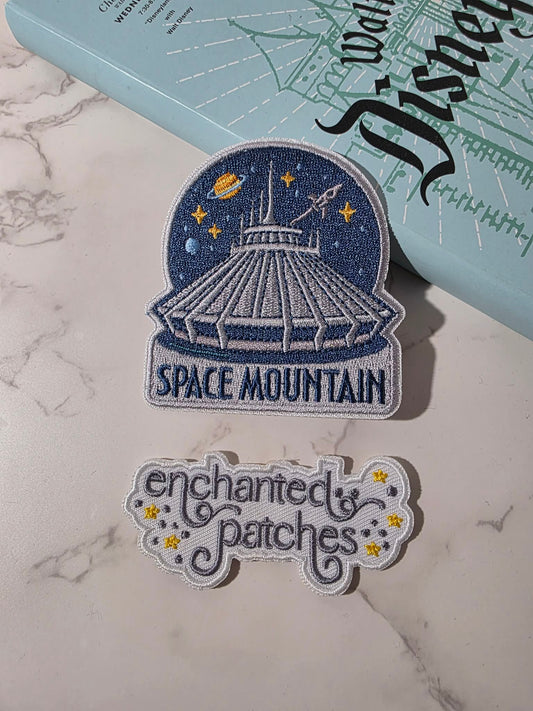 3" Navy Blue Gray Space Happiest Park Attraction Ride Iron On Patch