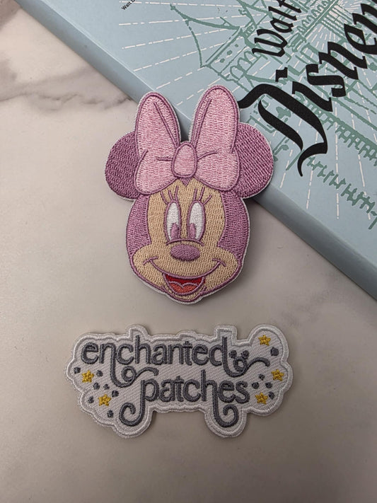 3" Pastel Pink Happiest Girl Mouse Head Iron On Patch