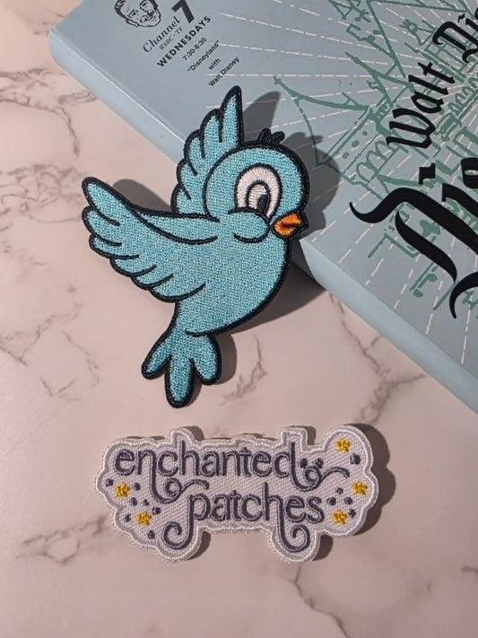 3" Facing Right Princess Blue Birds Iron On Patch