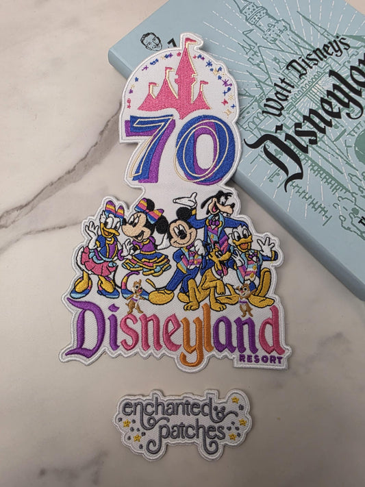 8" XL Pastel Happiest Park 70th Anniversary Celebration Embroidered Iron On Patch