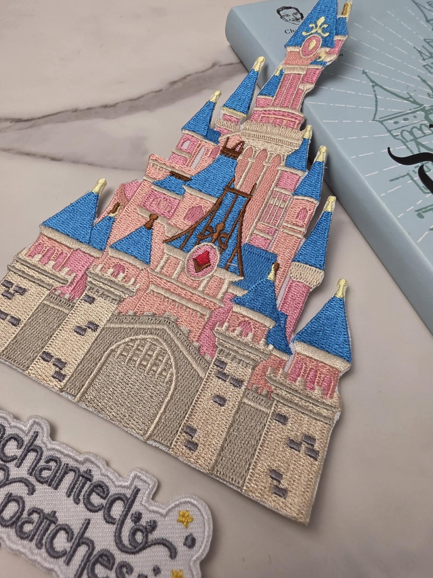 8" XL Happiest Park Pastel Princess Castle Embroidered Iron On Patch