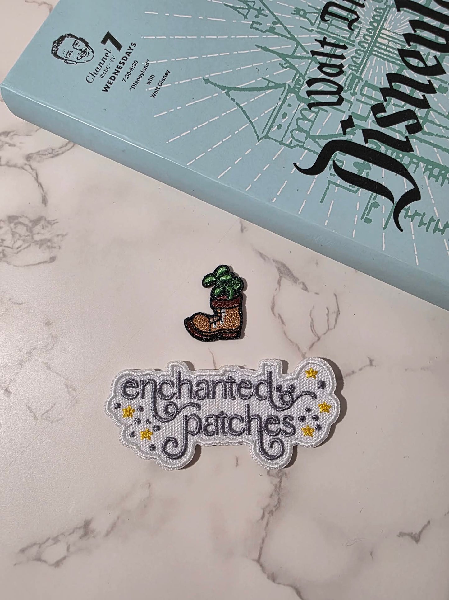 1" Mini Potted Plant in Boot Embroidered Iron On Patch