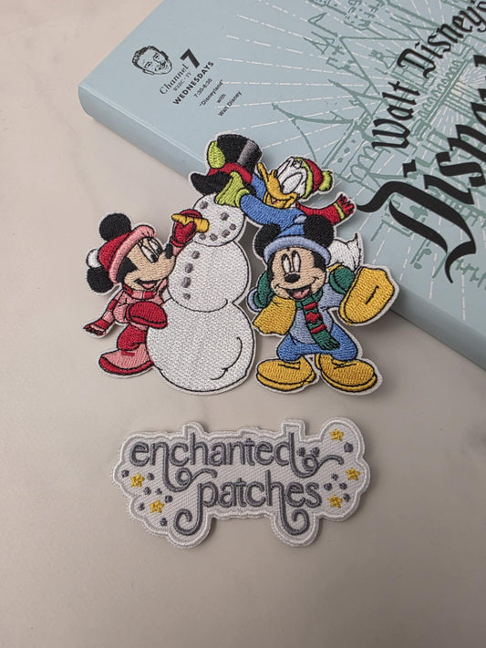 4" Happiest Christmas Mouse Duck Building Snowman Embroidered Iron On Patch