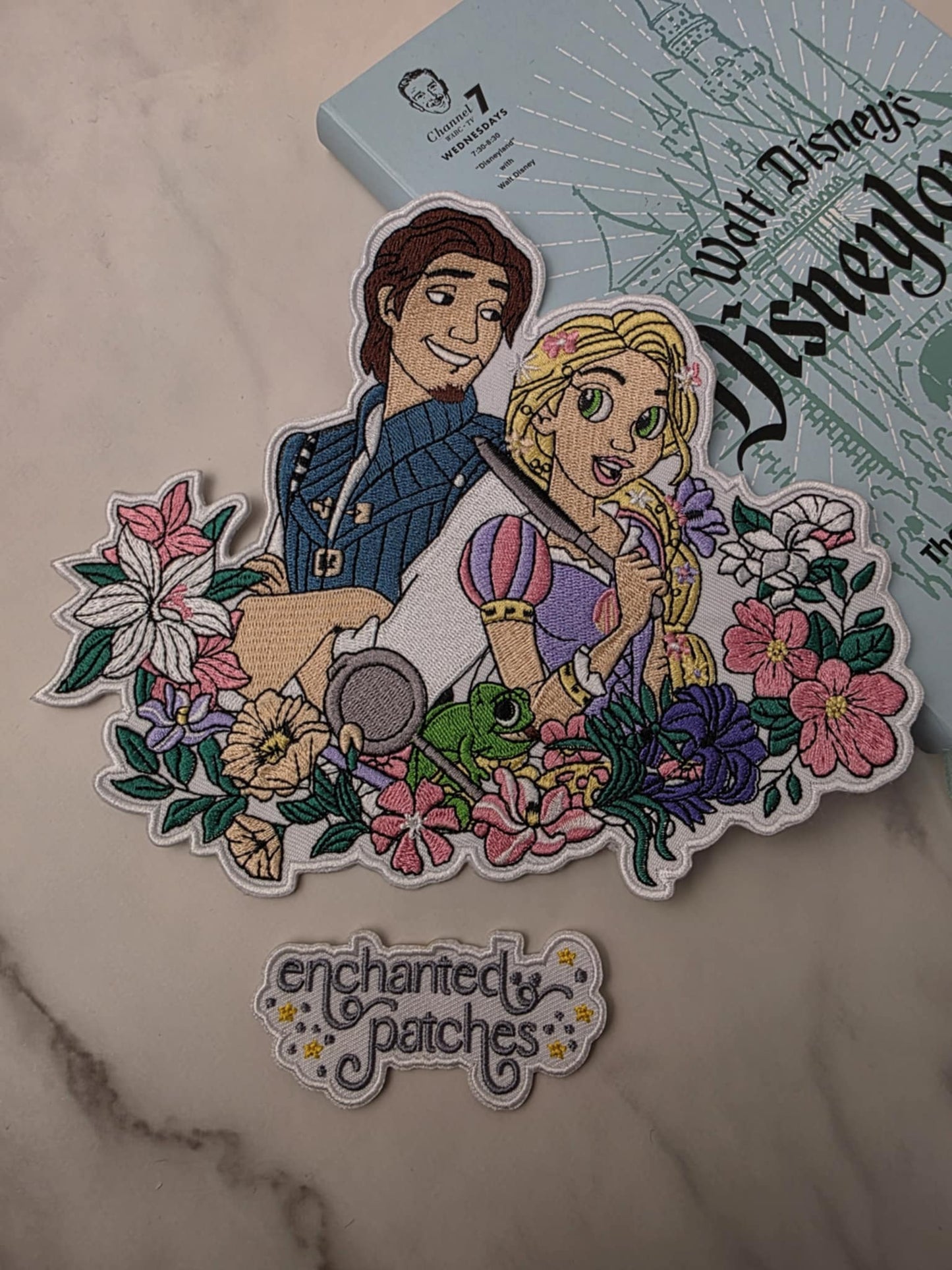XL 8" Long Hair Princess and Boyfriend Floral Embroidered Iron On Patch
