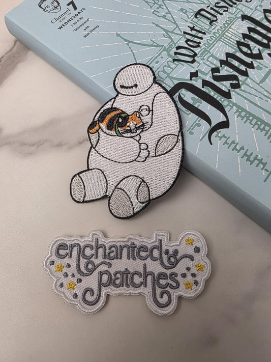 3" Baymax Health Care Provider Hugging Kitty Cat Embroidered Iron On Patch