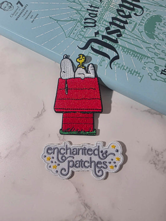 NEW DROP - 3" Beagle Dog with Woodstock on House Embroidered Iron On Patch