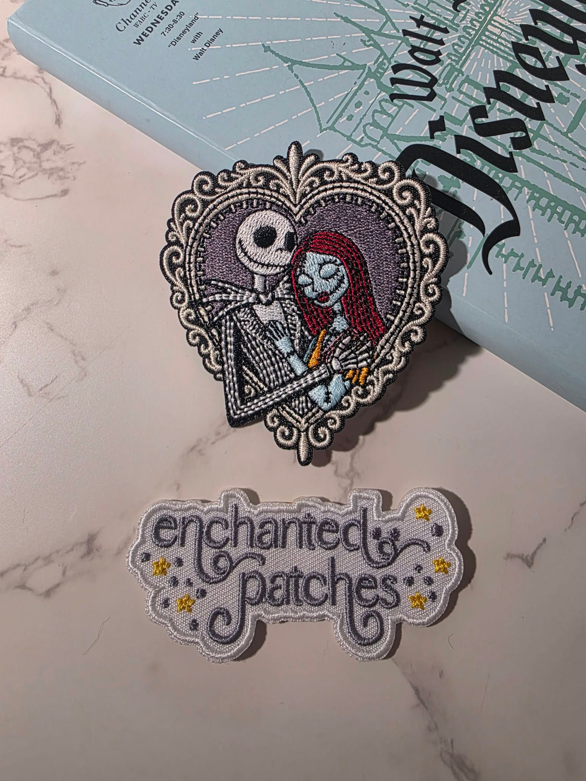 3" NBC Christmas Skull Girl Monster and Jack Skellington Couple Heart Frame Embroidered Iron On Patch