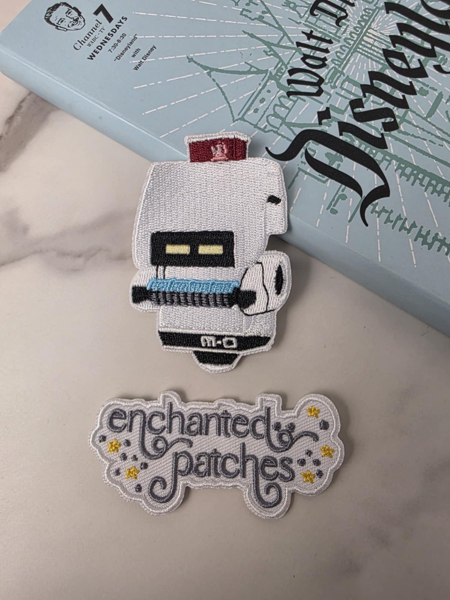 3" M-O MO White Robot Embroidered Iron On Patch