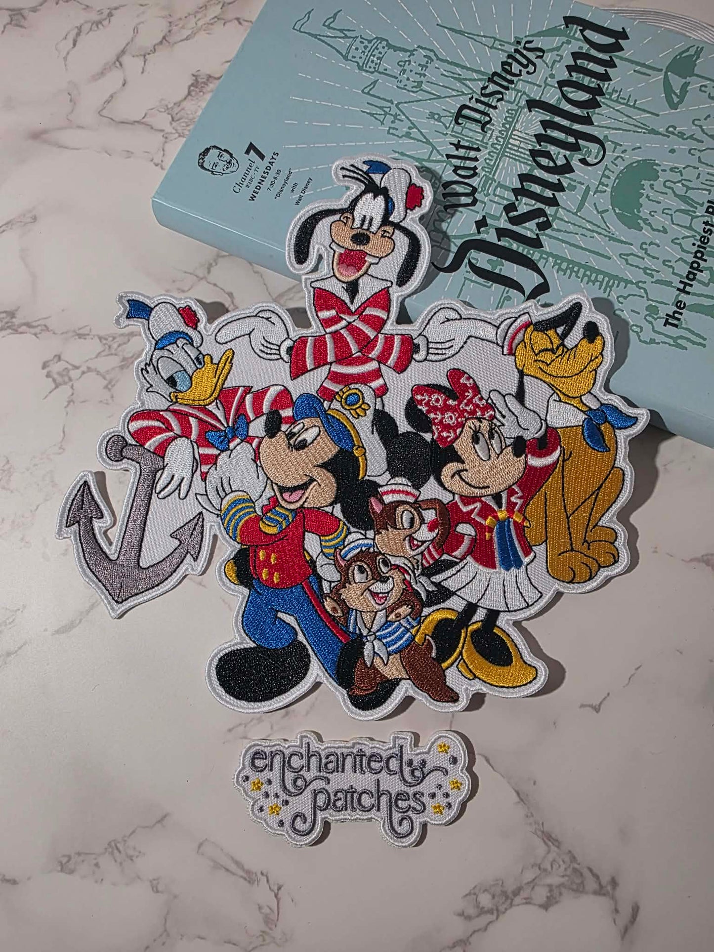 XL 8" DCL Happiest Park Cruise Fab 5 with Chipmunks in Sailor Outfits Embroidered Iron On Patch