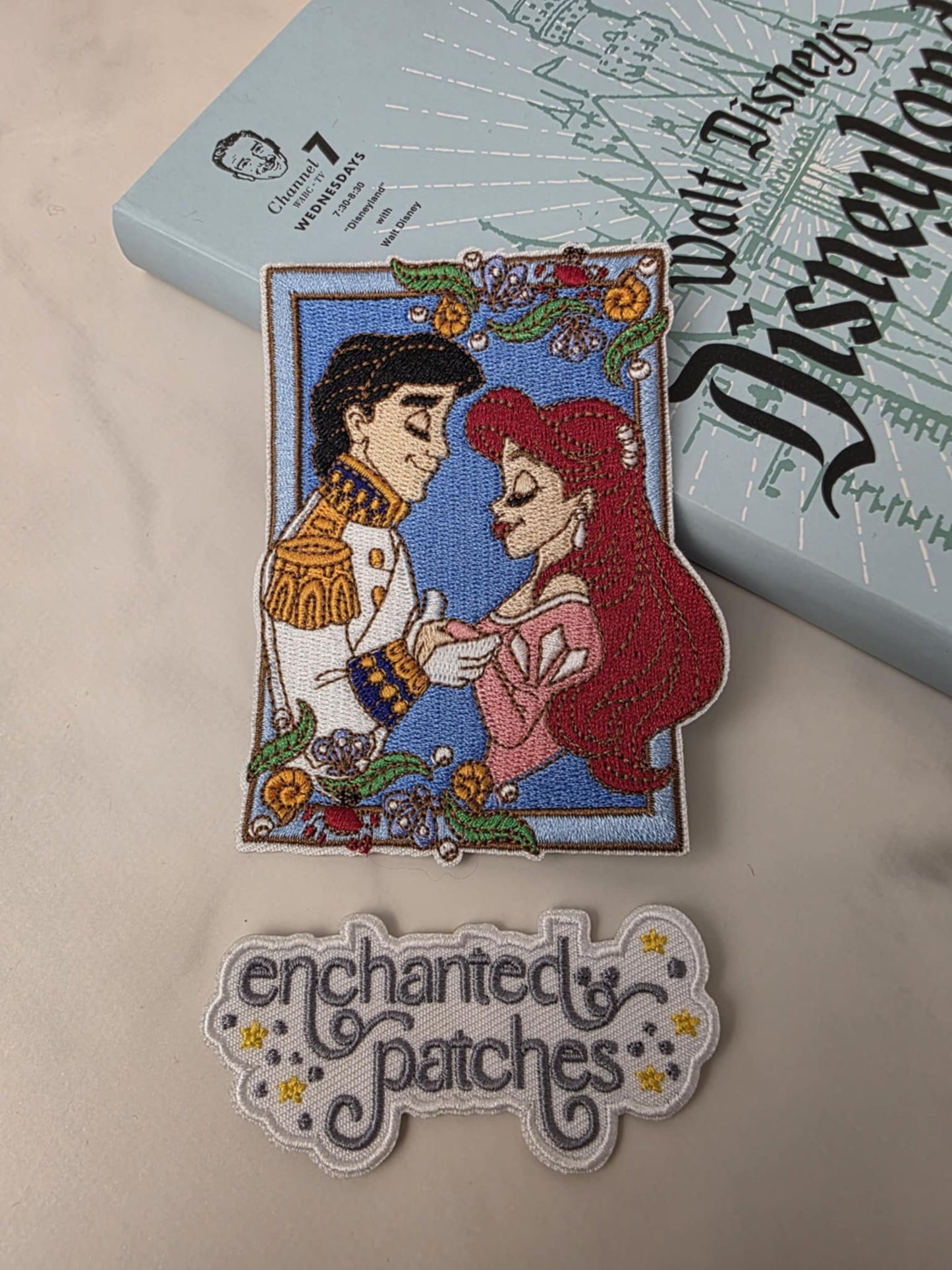 4" Mermaid Princess with Prince Couple in Frame Embroidered Iron On Patch