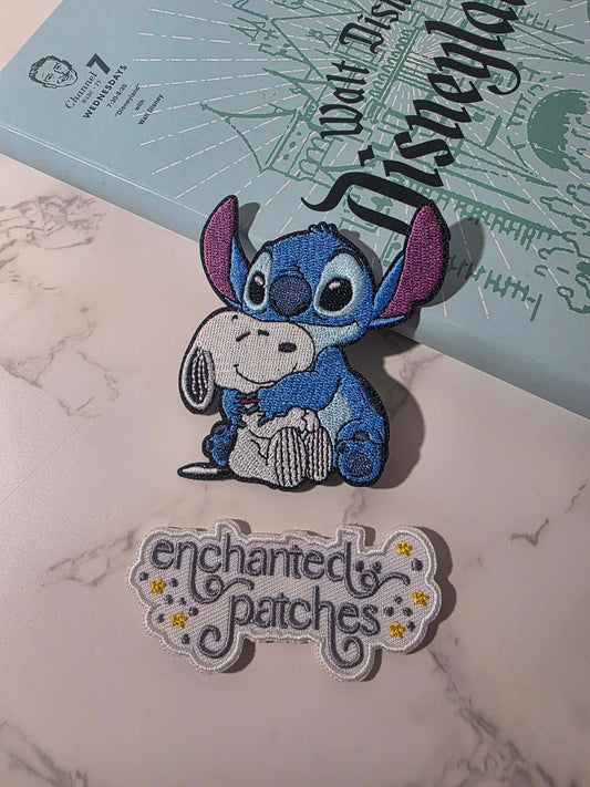 3" Stitch Hugging Peanuts Dog Snoopy Embroidered Iron On Patch