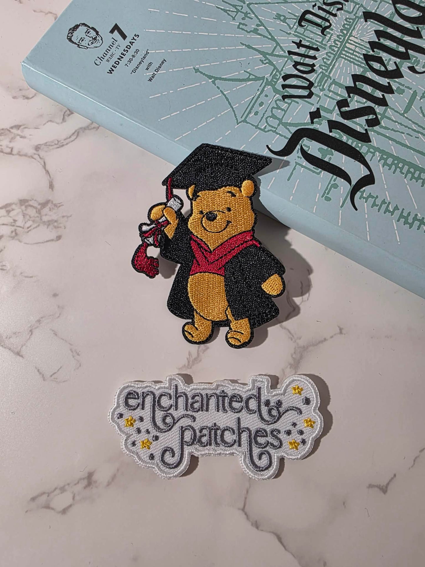 3" Graduation Pooh Bear Cap Gown Embroidered Iron On Patch