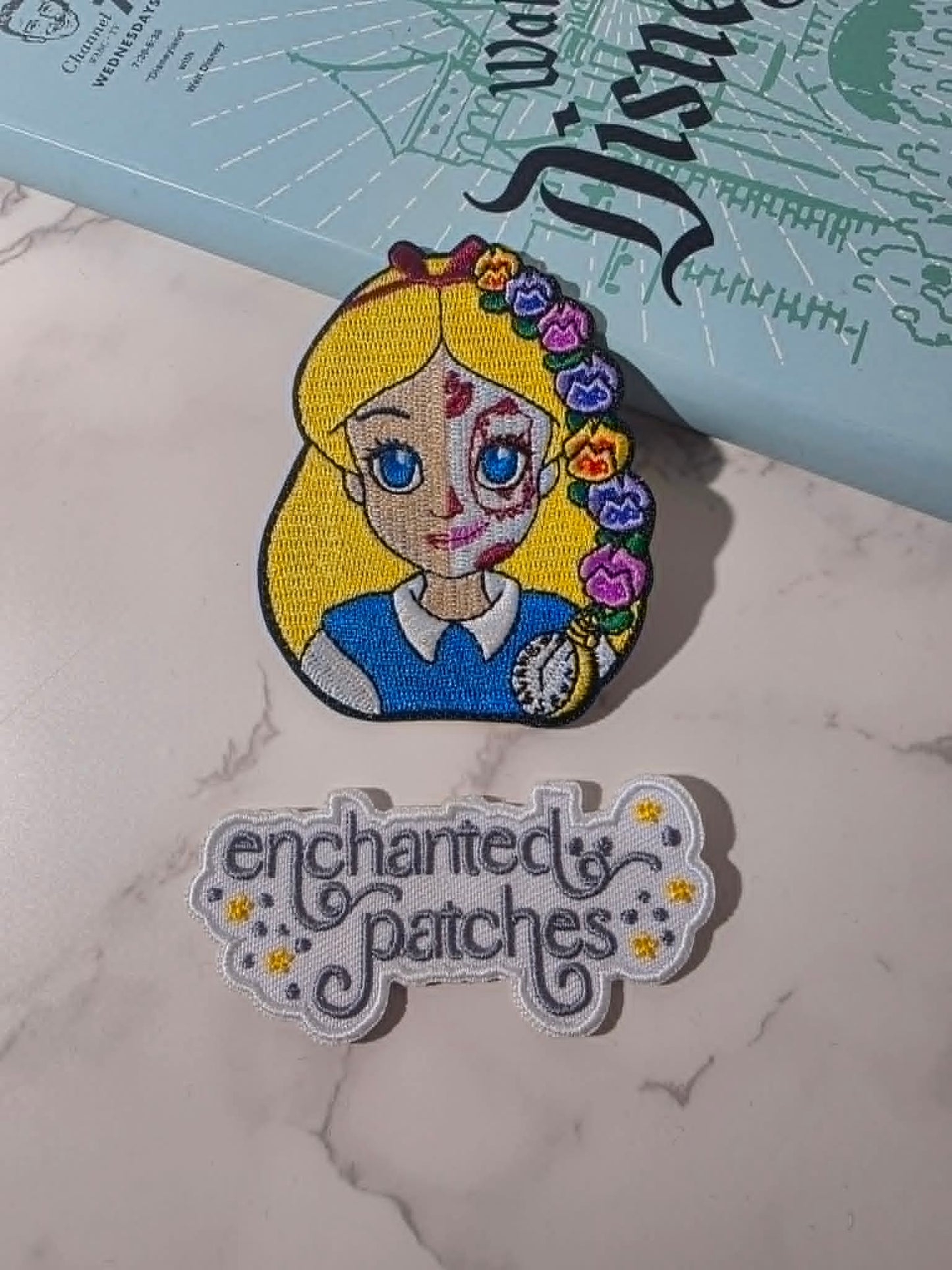 NEW DROP - 3" Half Face Sugar Skull Day of the Dead Alice in Wonderland Princess Embroidered Iron On Patch