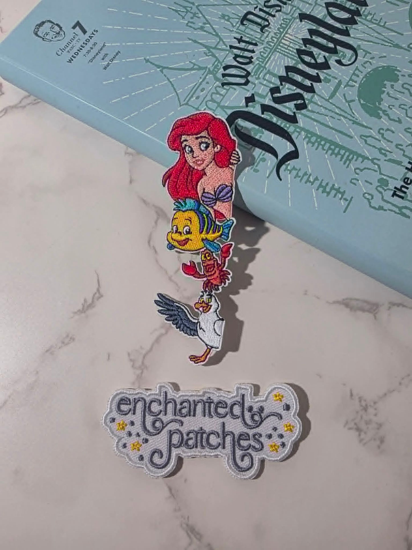 NEW DROP - 4" Peeking Flounder Crab Seagull Mermaid Ariel Princess Embroidered Iron On Patch
