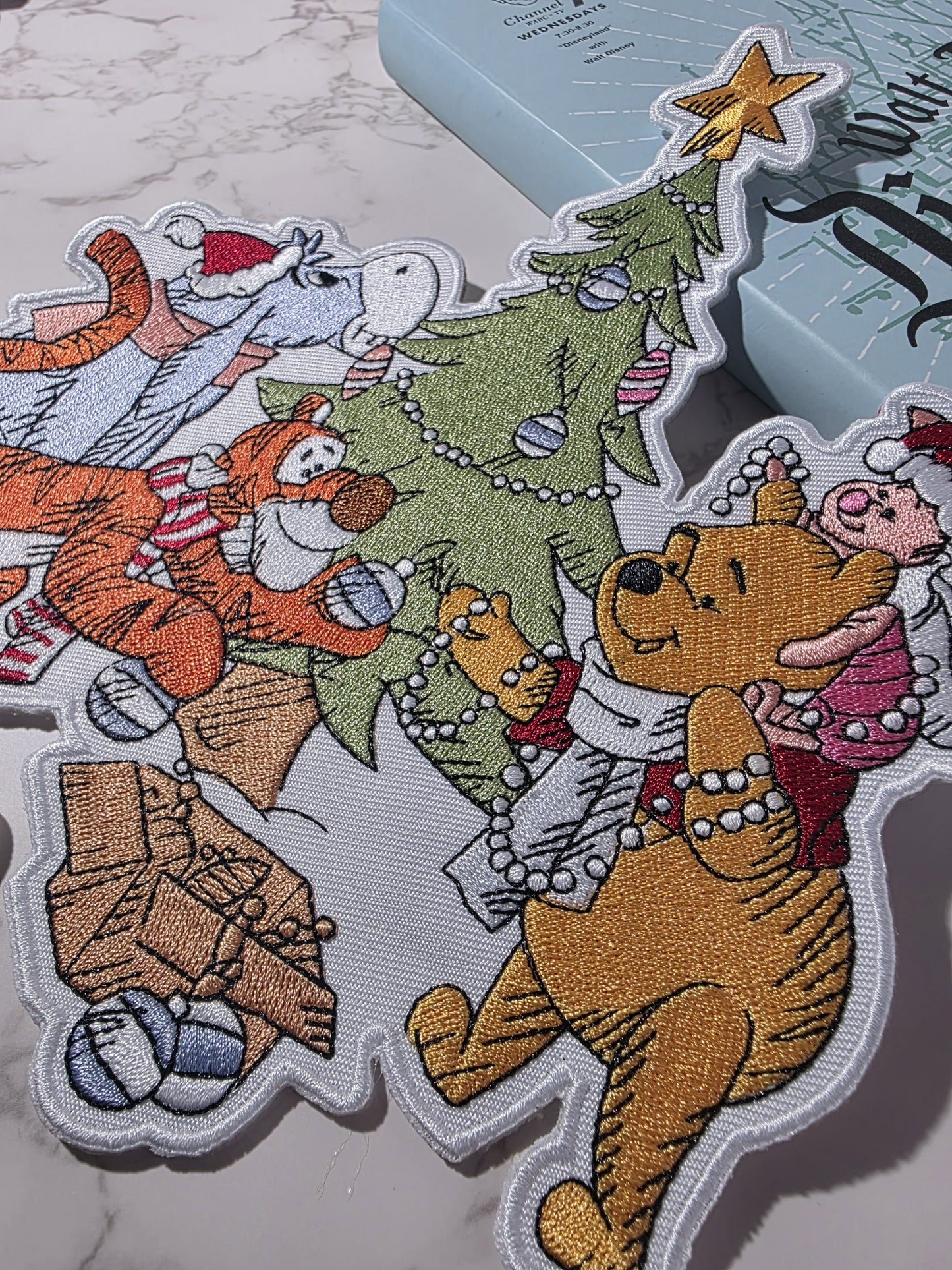 XL 8" Winnie the Pooh and Friends Christmas Holiday Tree Embroidered Iron On Patch